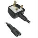 MAINS POWER CABLE, UK Plug to Figure 8, 3amp fuse, 1.8 metre, black